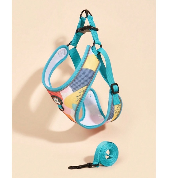 A Small Pet Harness Blue Multicolor + Leash - Picture 5 of 12